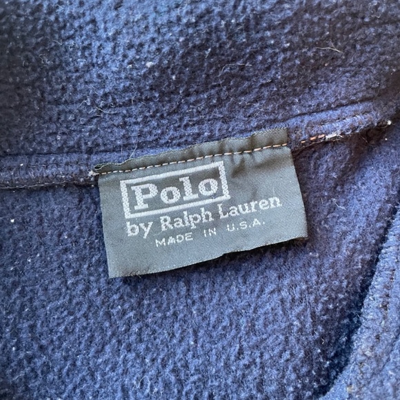 Vtg Polo Sport Ralph Lauren Navy Blue Zip Fleece Pullover Large 90s Made In USA - Picture 3 of 5